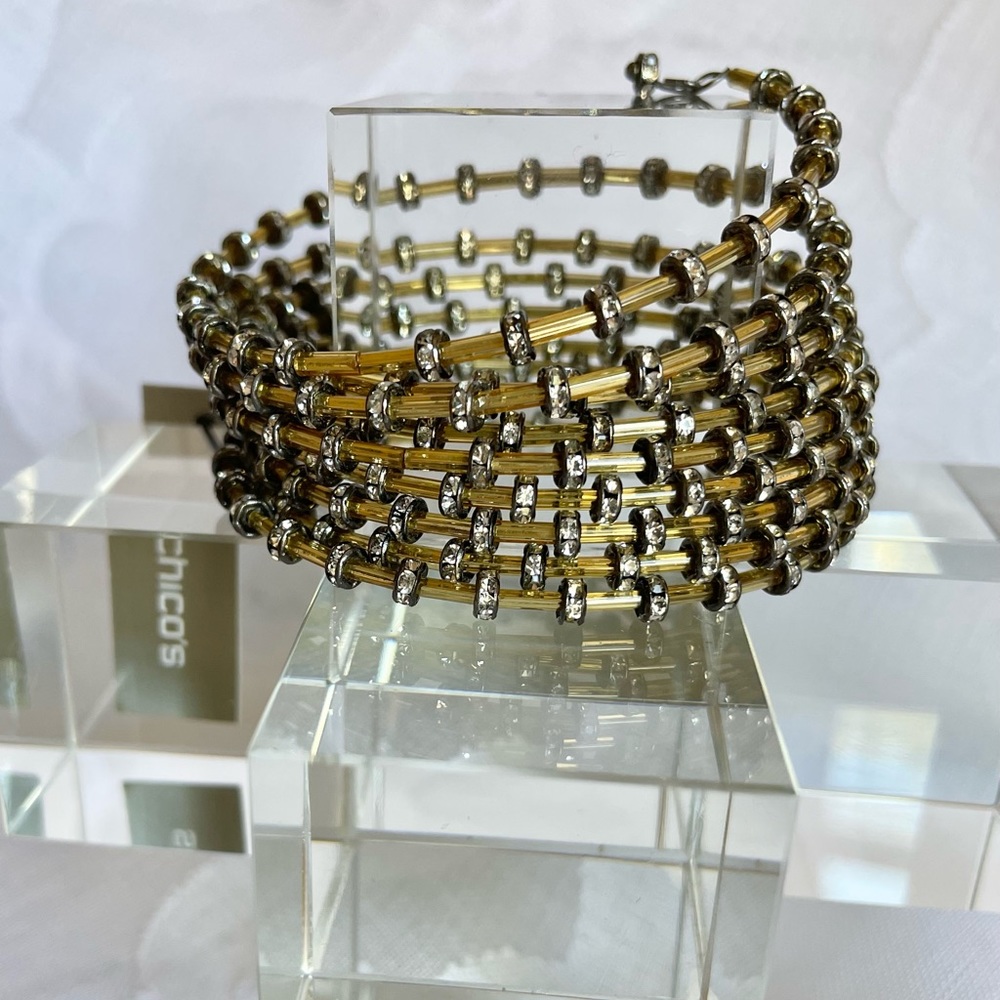 Chicos Wrap Bracelet with Gold and Gun Metal Black and Rhinestone Accent…